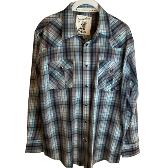 Coastal Plaid Long Sleeve Button Up Shirt Size Mens Large Pearl Snap - Picture 1 of 4